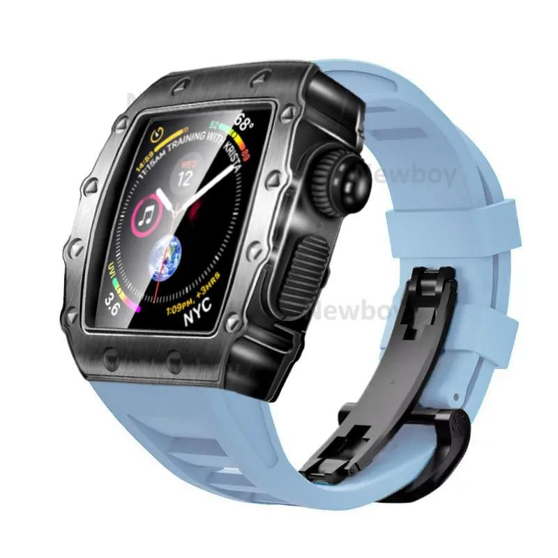 Men Case Strap for Apple Watch Series 8 7 41mm 45mm Rubber Sport Band for iWatch 6 5 4 SE 40 44mm Luxury Metal Modification Kit