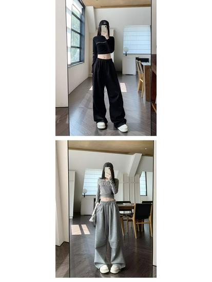 American Gray Hip Hop Wide-Leg Jazz Sweats: Loose, Floor-Length Women's Casual Sports Pants