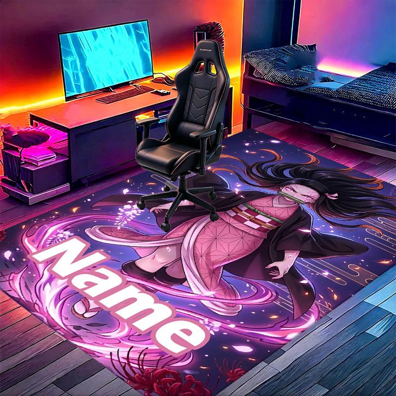 Custom Name Personalized Demon Slayer Print Carpet, Versatile Home Decor Rug, for Playroom, Apartment, Balcony, Entryway, Hallway Gift