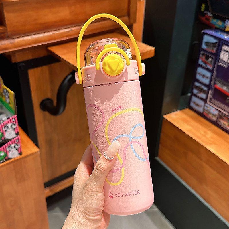 Large Capacity Thermos Cup for Women, New 2024 Model, Stylish Student Straw Cup, Dual-Use Coffee Cup, Portable