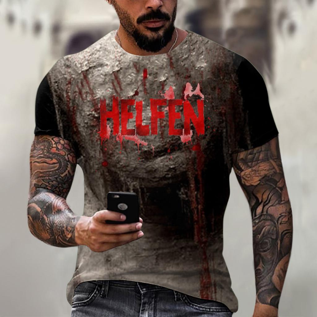 Halloween printed men's round-neck cotton-like short-sleeved top T-shirt