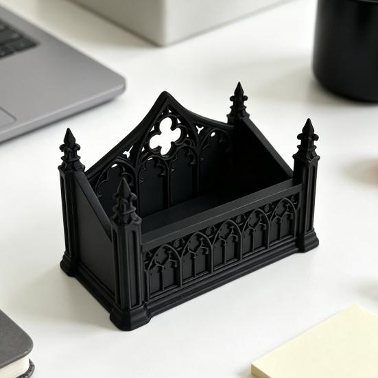 Business Souvenir Holder Gothic Dark Card Holder, 3D Printed Sturdy Organizer Stand, Black Desk for Office Home Desktop Professional Name