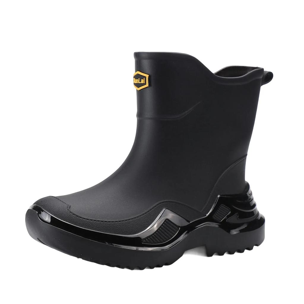 Classic Korean Black Anti-Slip Men's Rubber Boots Short Tube Sports Style Thickened Environmental Protection Water Shoes Zapatos
