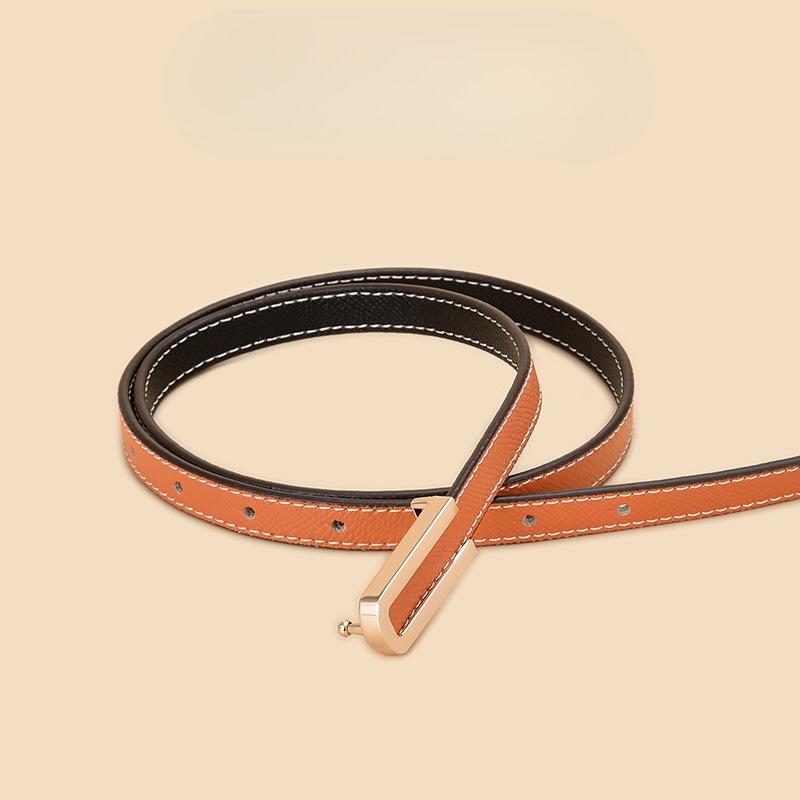 Cowhide Thin Belt for Women Genuine Leather Women's Two-color Belt Dress with Versatile Decorative Exterior Trousers Simple Style