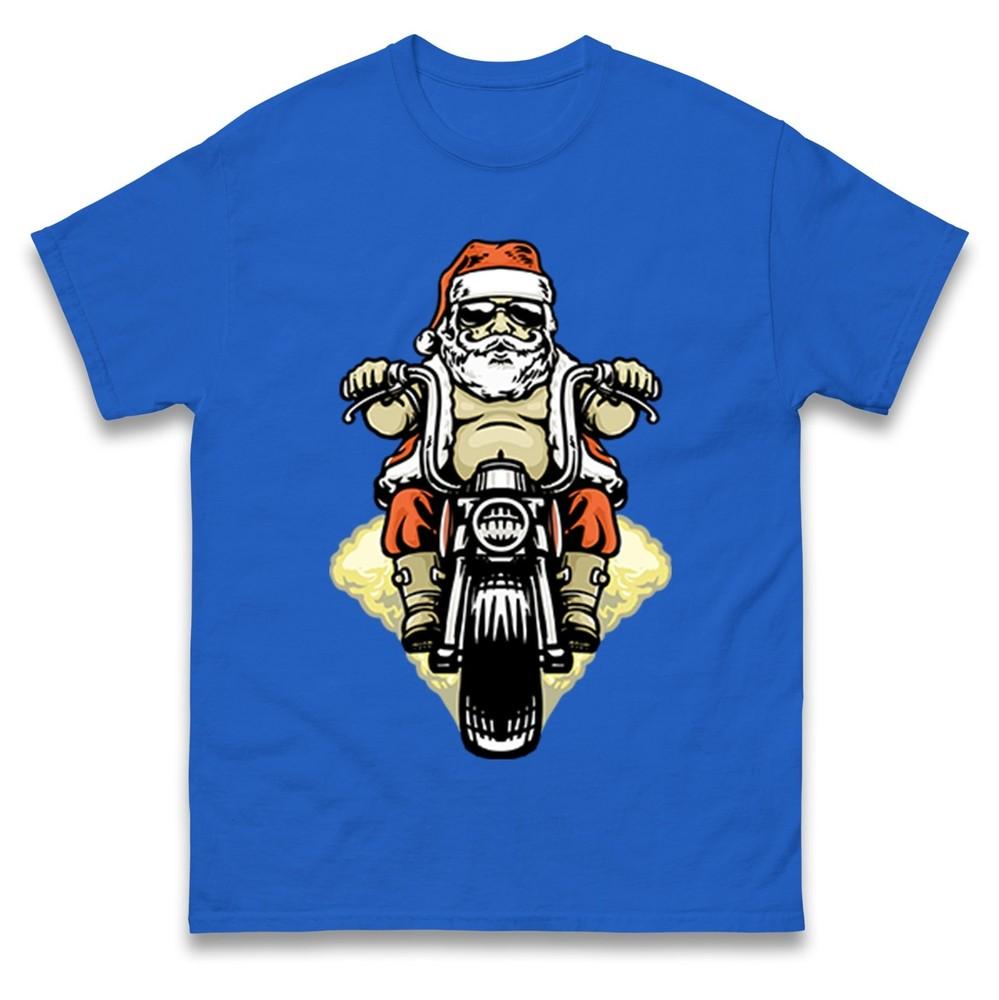 Santa Biker Christmas Tshirt Funny Cool Motorbike Rider Xmas Family Tee Top