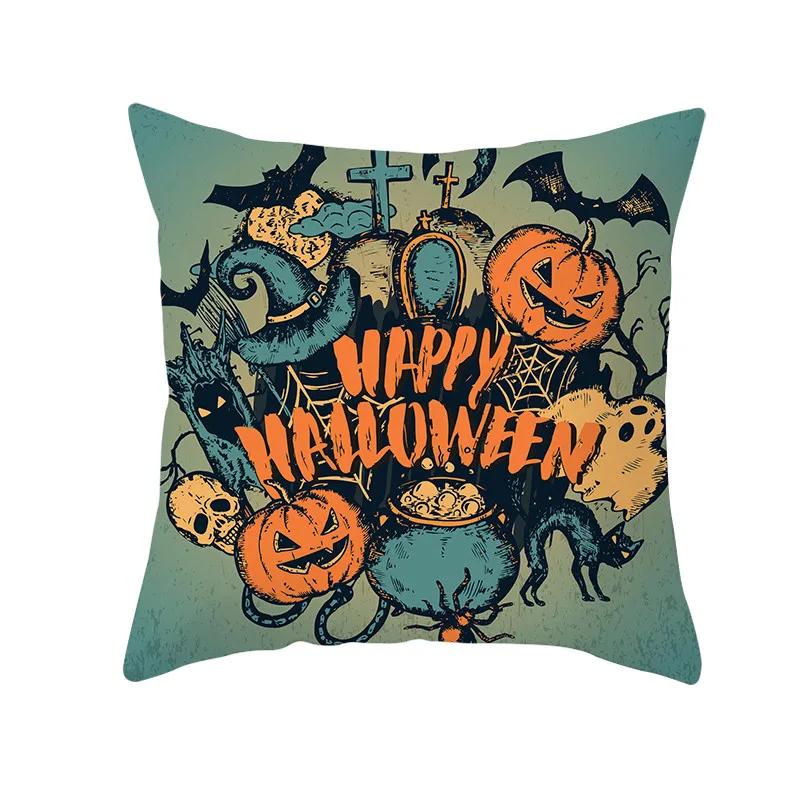 Halloween Style Decorative Cushion Cover Horror Pattern Polyester Pillowcase Pillow Cover For Sofa Home Room Festival Decor