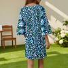 Women's Fashion Casual Round Neck Three-quarter Sleeve Midi Dress