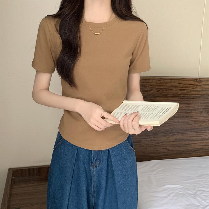 

Chic Summer Swallowtail Slim Top: Short Sleeve, Irregular Hem, Straight Shoulders, Niche Design XL хаки