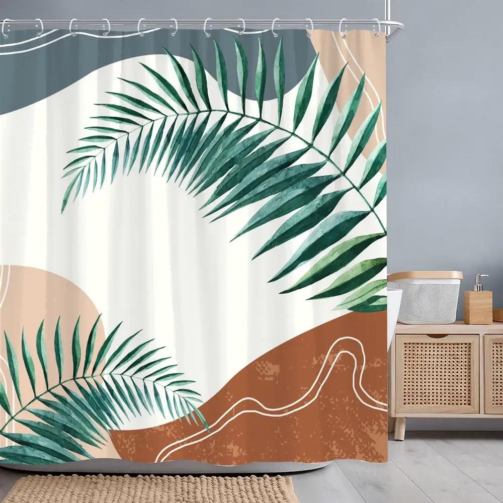 Wodoodporna Zasłona Prysznicowa w Stylu Vintage Geometryczna Abstrakcyjna Linia Prosta Nowoczesna Tkanina Poliestrowa Domowa Zasłona Prysznicowa Dekoracja Łazienki Z Haczykami