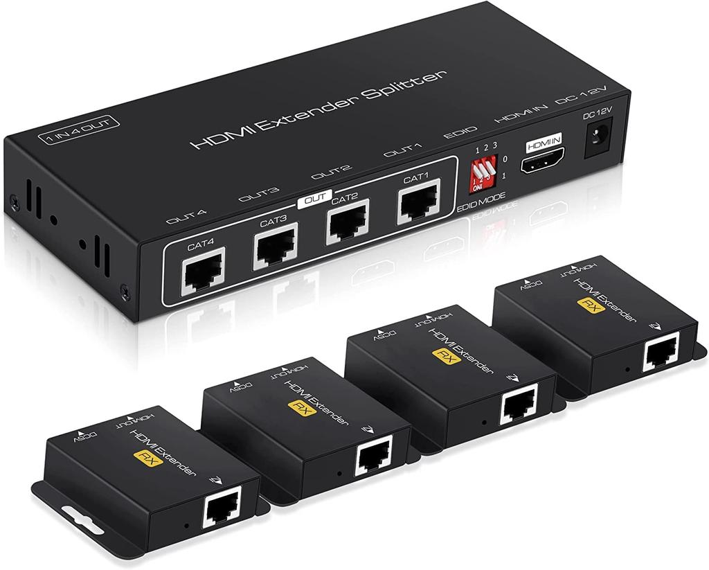 Monitors Simultaneous HDMI Extender EX714 Extend Up To 50M 4 Monitors Simultaneous Output HDMI Splitter Extender Single Power CAT6 Extender LAN