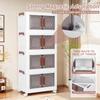 4 Tier Stackable Storage Bins with Doors & Wheels Foldable Organization Storage Drawer for Living Room Bedroom Office