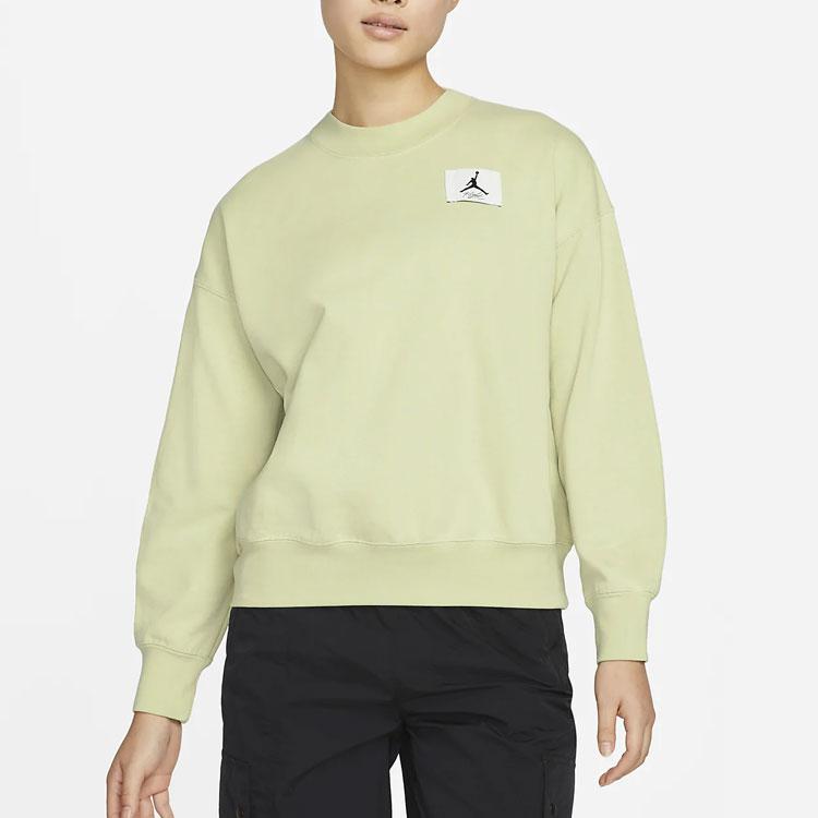 Jordan Logo Knit Crewneck Sweatshirt Women Tops Light-Olive-Green Grey DM5190-371