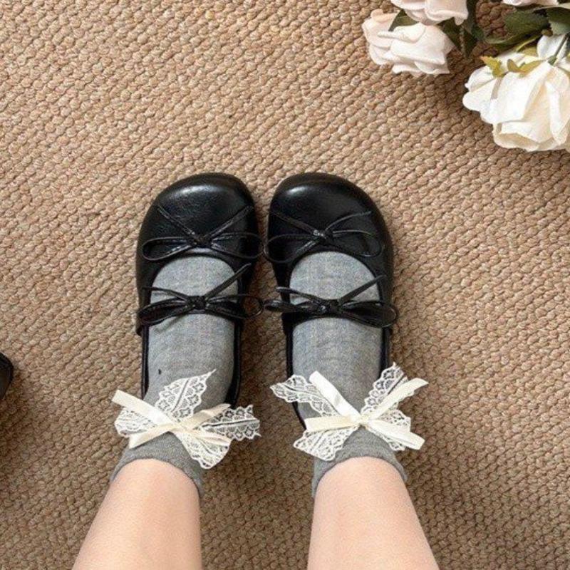Square Head Single Shoes Women's Autumn New One-word with Bow Temperament Versatile Soft Sole Single Shoes