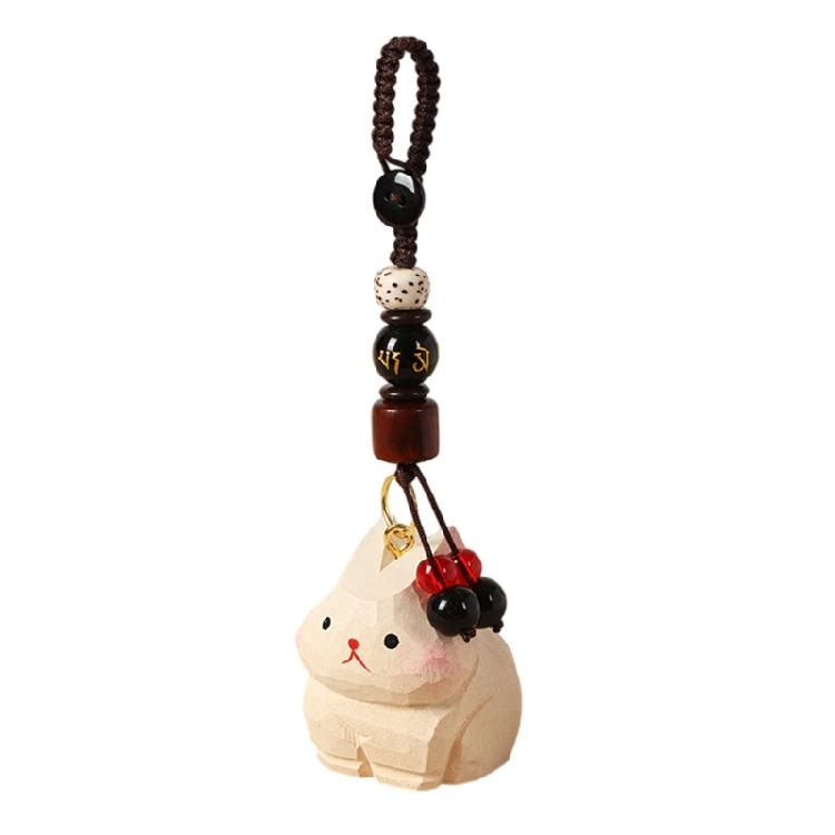 

Carved Wood Rabbit Keychain Handmade Bag Charm Accessory Lightweight Car Keyring Gift For Special Occasions