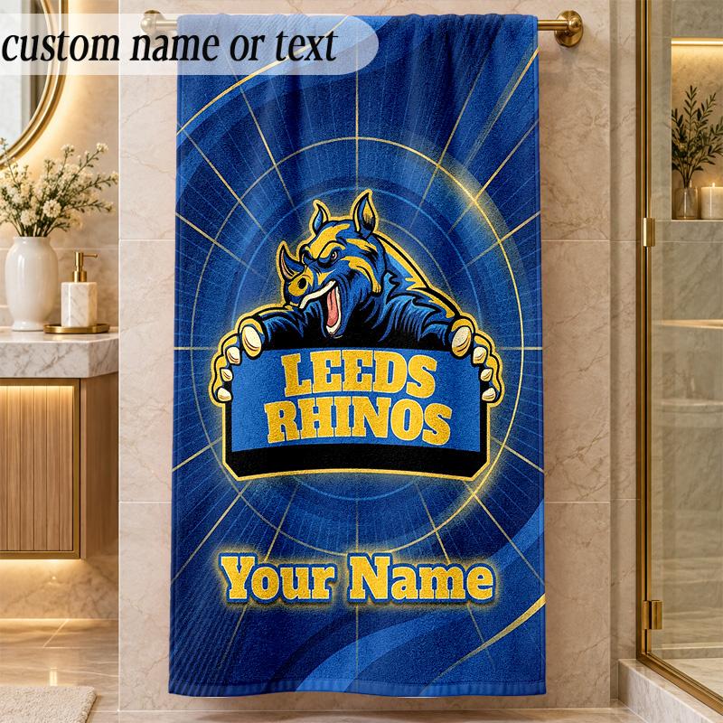 Beach TowelLeeds Rhinos Custom Name Text Personalized Soft Towel for Beach Pool Indoor Home Decor Gift