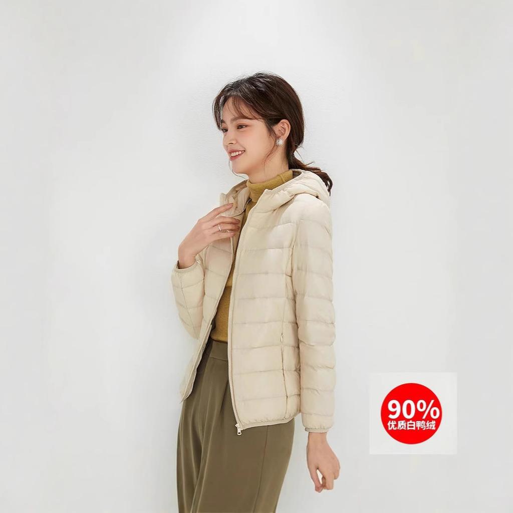 TikTok autumn and winter new down light down jacket women's hooded thin large size thickened coat