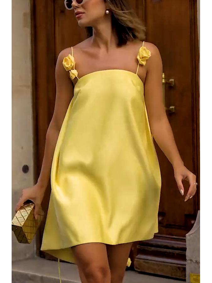 2025 European Spring/Summer Satin Spaghetti Strap Casual Vacation Dress for Women