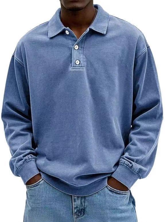 Autumn/Winter Men's Stylish Long-Sleeve Button-Down Polo Shirt with Collar