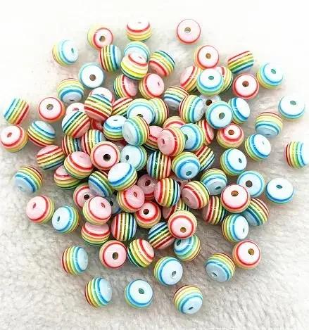 TX02 50 Piezas 8mm Hermosas Redondas Transparencia Cuentas Sueltas Rayas Departamento de Joyería DIY Pulsera Asequible Accesorios de Tendencia Cuentas
