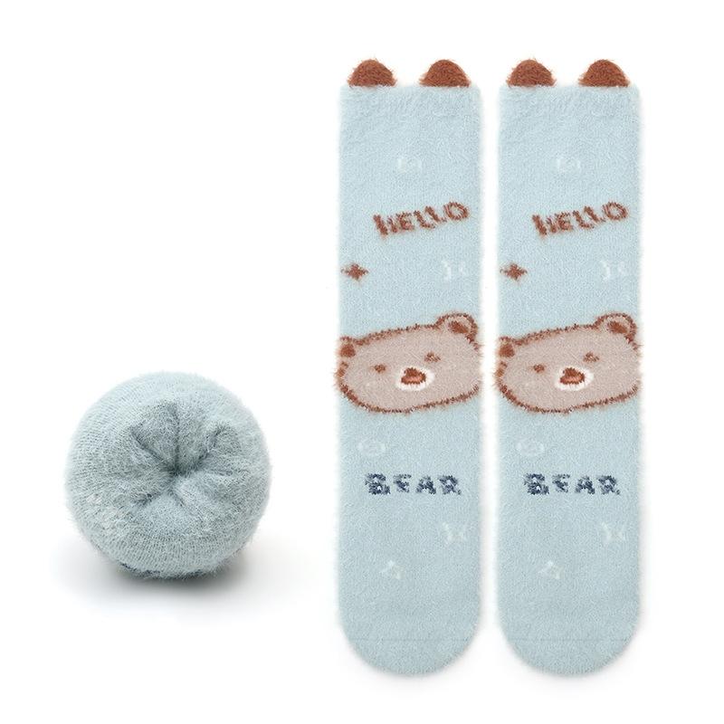 Autumn Winter Sweet Stockings Bowknot Imitation Mink Socks Winter Plush Warm Home Sleeping Socks Cartoon Cute Furry Tube Socks