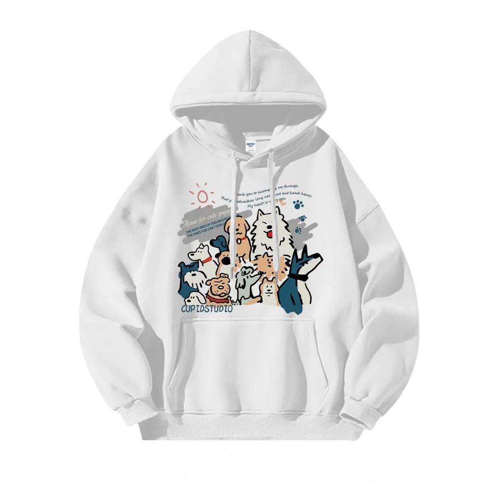 Silver Fox Velvet Korean Lazy Style Dog Print Hooded Sweatshirt - Women's Spring/Winter Jacket, Unisex Trendy Versatile Design.