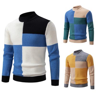 Winter Men's Half High Collar Contrasting Pullover Sweater Knit Casual Top