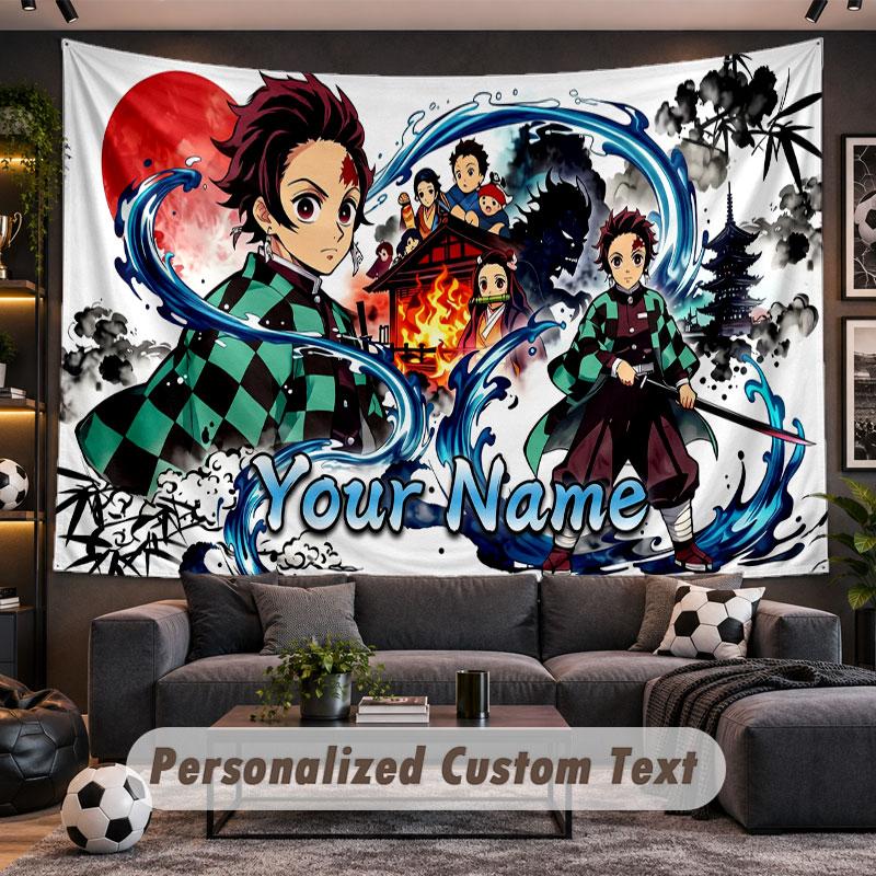 Wall Hanging Tapestry Custom NameDemon Slayer Pattern Personalized Printed Fabric Wall Decor
