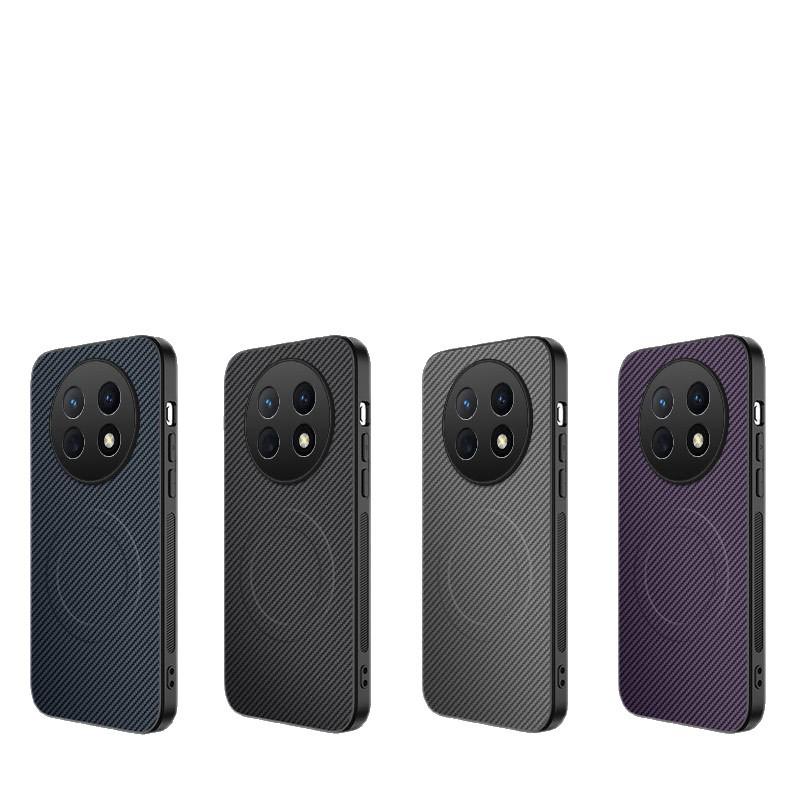 Huawei Enjoy 60X/Nova y91 Carbon Fiber Leather Texture MagSafe Anti-Drop Case with Full Lens Coverage.