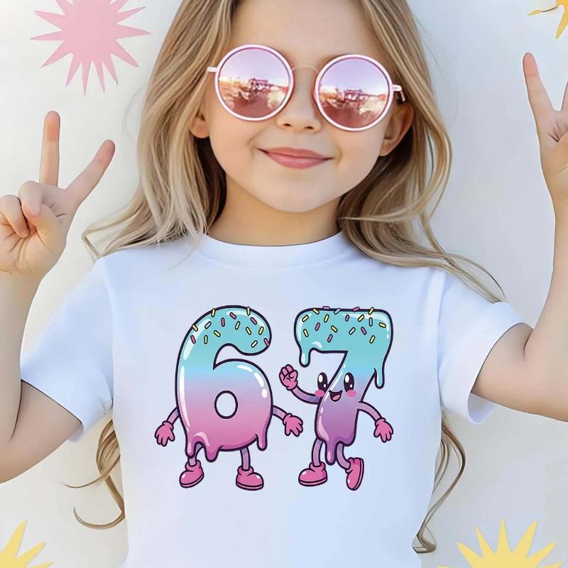 Casual Sports Short Sleeved Girls' T-shirt, Suitable for Children Aged 4-12, Suitable for Family and Outdoor Wear