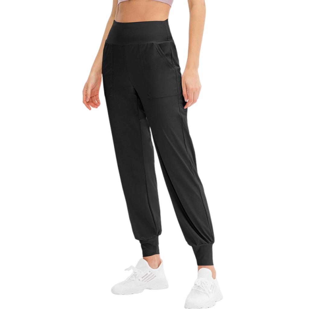 Women's Loose Fleece Jogging Leggings With Side Pockets For Fall, Casual Quick-Dry Fitness Pants