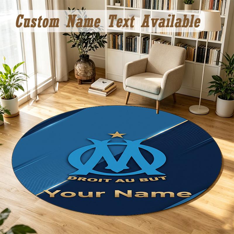 Round Rug Custom NameOlympique Marseille FC Pattern Non Slip Carpet Home Floor Decor