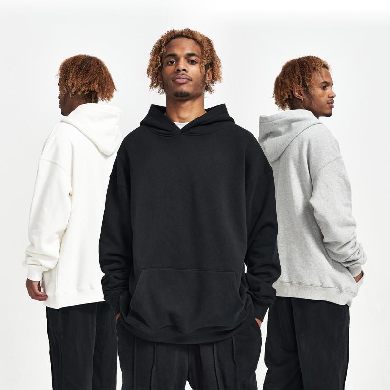American Solid Color Velvet Hooded Sweatshirt for Men's Thick Loose Hooded Hoodie