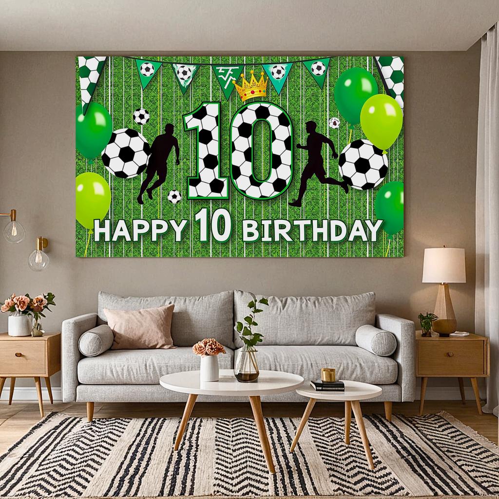10th/7th/9th Birthday Banner with Soccer Ball, Party Supply, Decorations, Backdrop for Birthday Party Decorations, Photography Accessories.