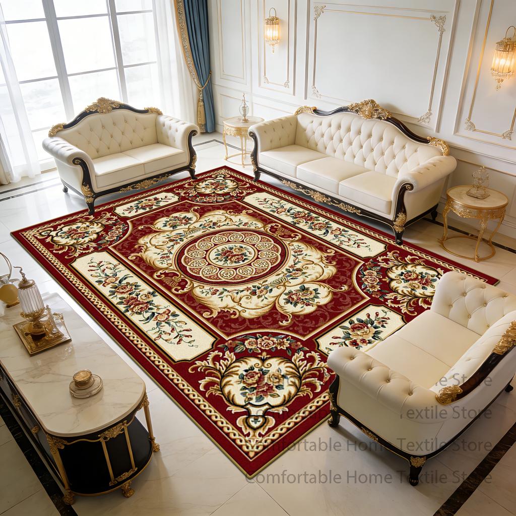 Alfombra de Sala de Estar con Flores Europeas de Lujo Área Grande Antideslizante Alfombras Suaves Decoración Dormitorio Fácil de Limpiar Felpa Corta Felpudo de Suelo