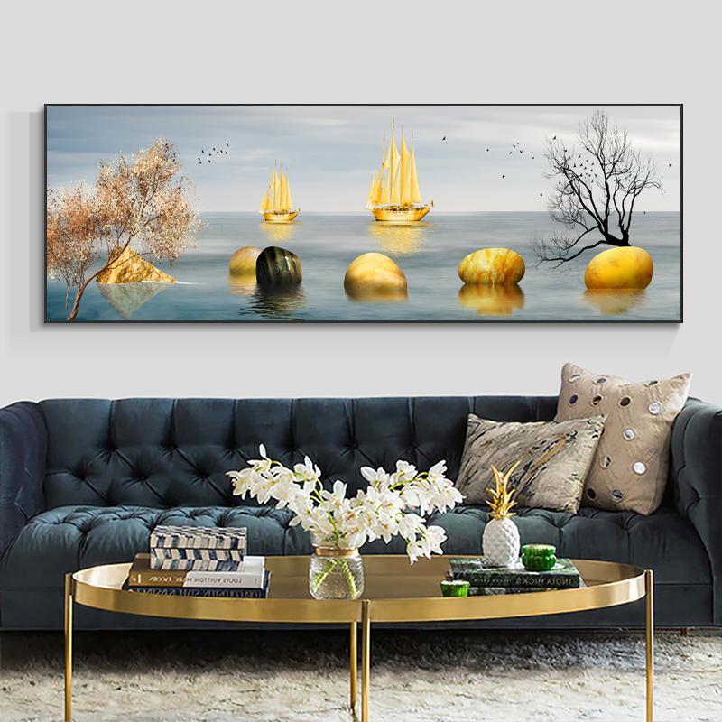 Abstract Golden Lucky Stone Posters and Prints Modern Canvas Painting Wall Art Pictures for Living Room Deer Home Decor No Frame