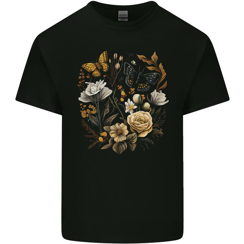 Butterfly and Flowers Nature Mens Light Cotton T-Shirt