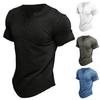 Men Tops Young Style Solid Color Slim Fit V Neck Short Sleeves Summer T-shirt Daily Clothes