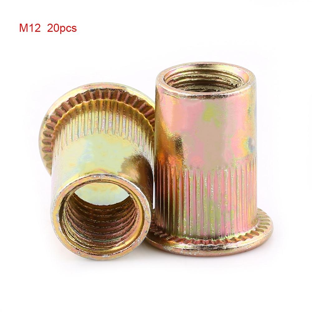 

M3M12 Carbon Steel Flat Threaded Rivet Nut Flange Rivnut Nutsert Fastener(M12x20pcs)