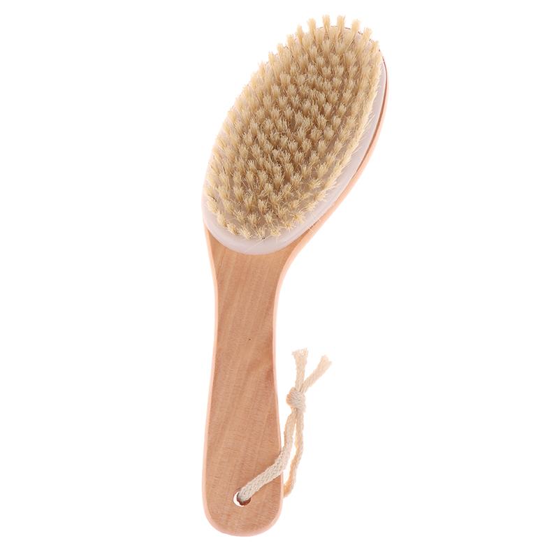 Wood + Bristle Full Body Natural Bristle Dry Skin Exfoliation Brush Massager Cleaner Scrubber