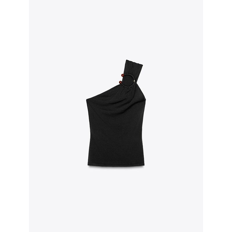 Za2025 Summer New Women Clothes Slim Fit Inlaid Knitted Asymmetric Design Sense Top 2142160 800