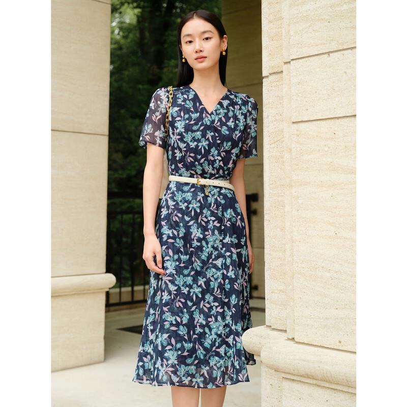 Anna Kou Floral Print Wrap Chiffon Midi Dress