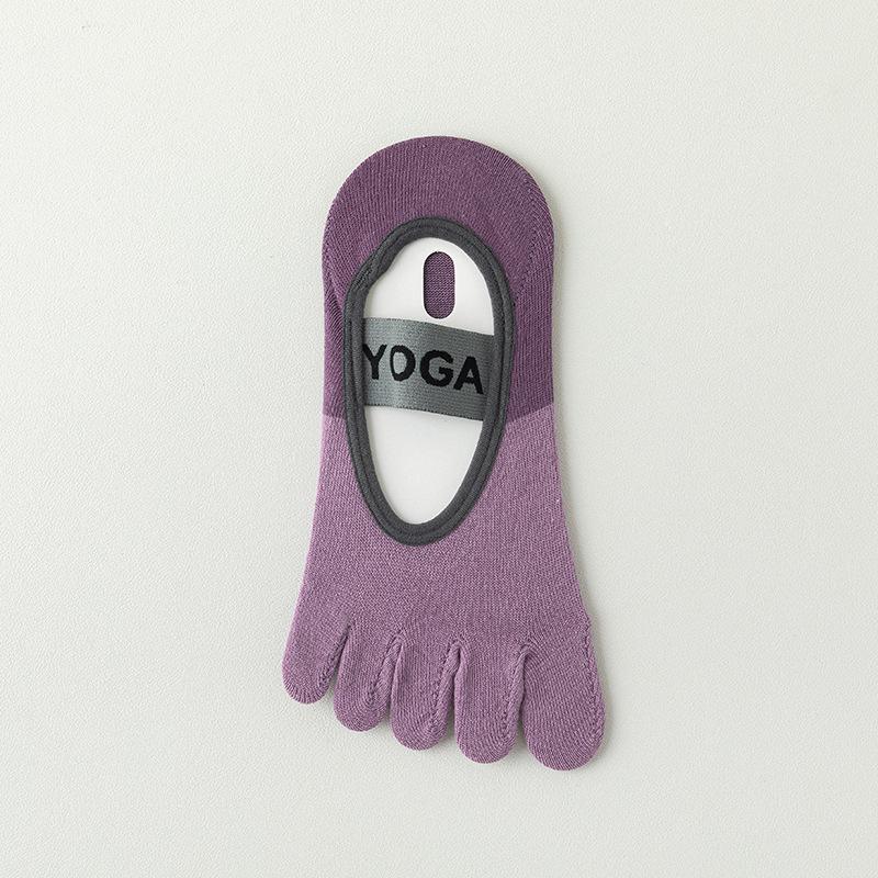 

Носки для йоги, Женские тонкие носки-лодочки с пятью пальцами, противоскользящие, для пилатеса, занятий спортом в помещении, фитнеса, танцев на полу 1 pair фиолетовый