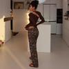 Akiyo Studio Western Style Gyaru Leopard Print Straight Casual Trousers Fashionable Low Waist Lace Draping Effect Trousers