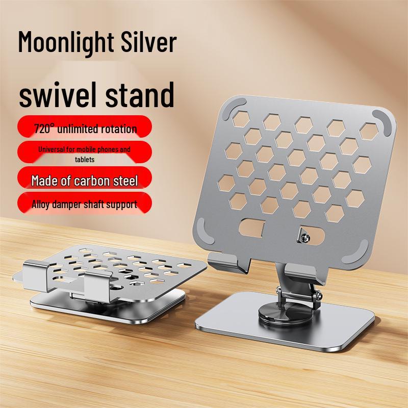 Universal 360° Rotating All-Metal Tablet Stand for Desktop Lifting, Folding, and Live Broadcasting