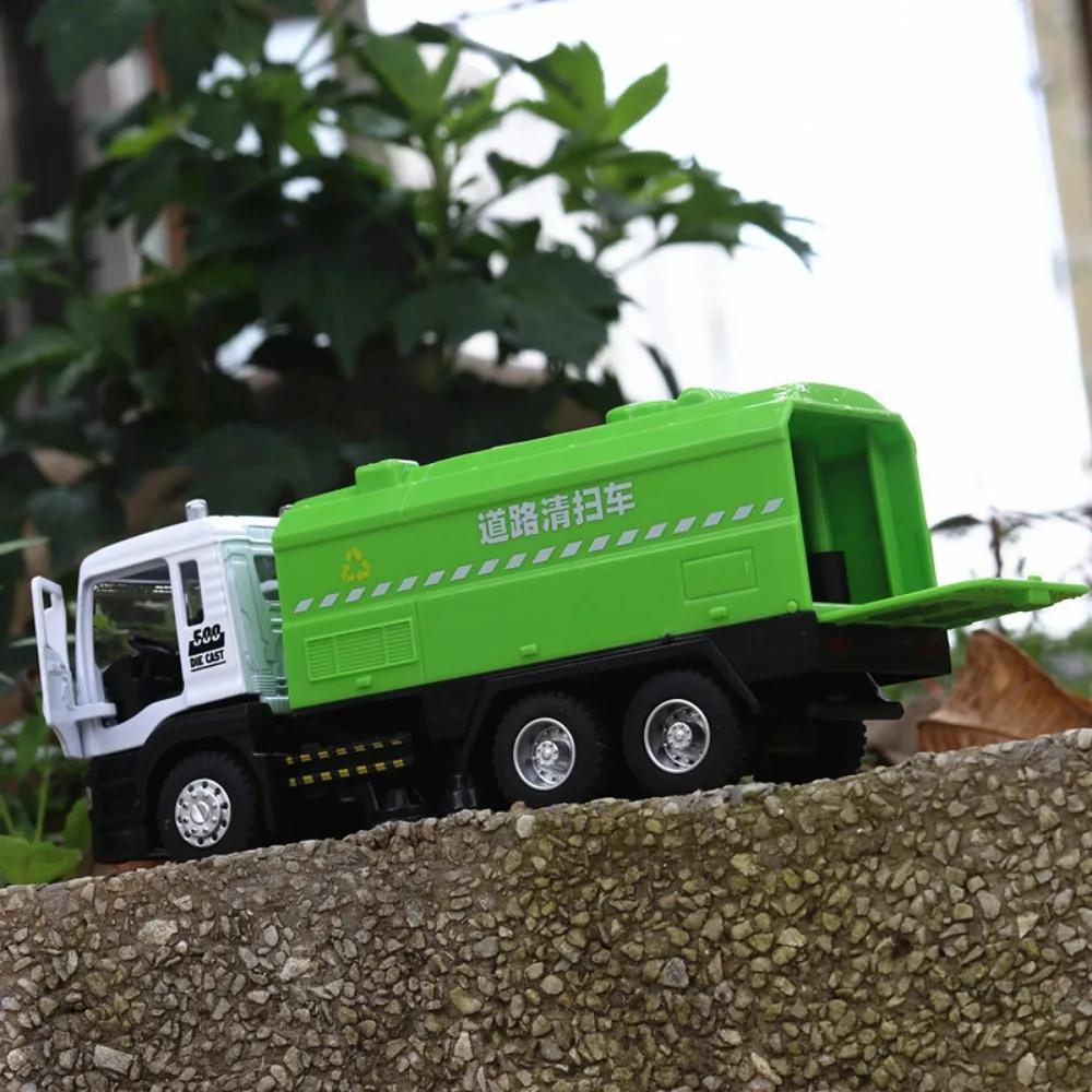 1:32 City Road Sweeper Garbage Truck Model Car Toy Alloy Diecast Music Light Door Opened Pull Back Toys Collection Birthday Gift
