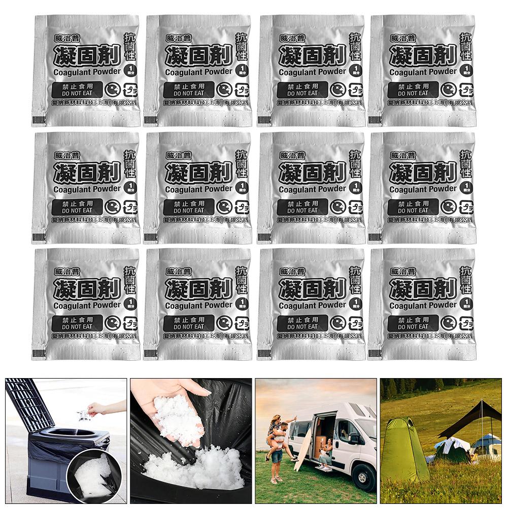 12Pcs Camping Toilet Chemicals Eco Absorbent Gel Emergency Toilet Waste Treatment Waste Gelling Deodorizing Powder