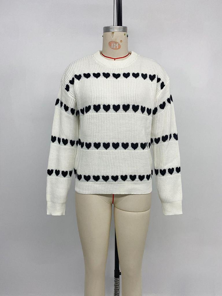 2026 Autumn/Winter Sweet Date Heart Pattern Knit Sweater for Women - Long Sleeve