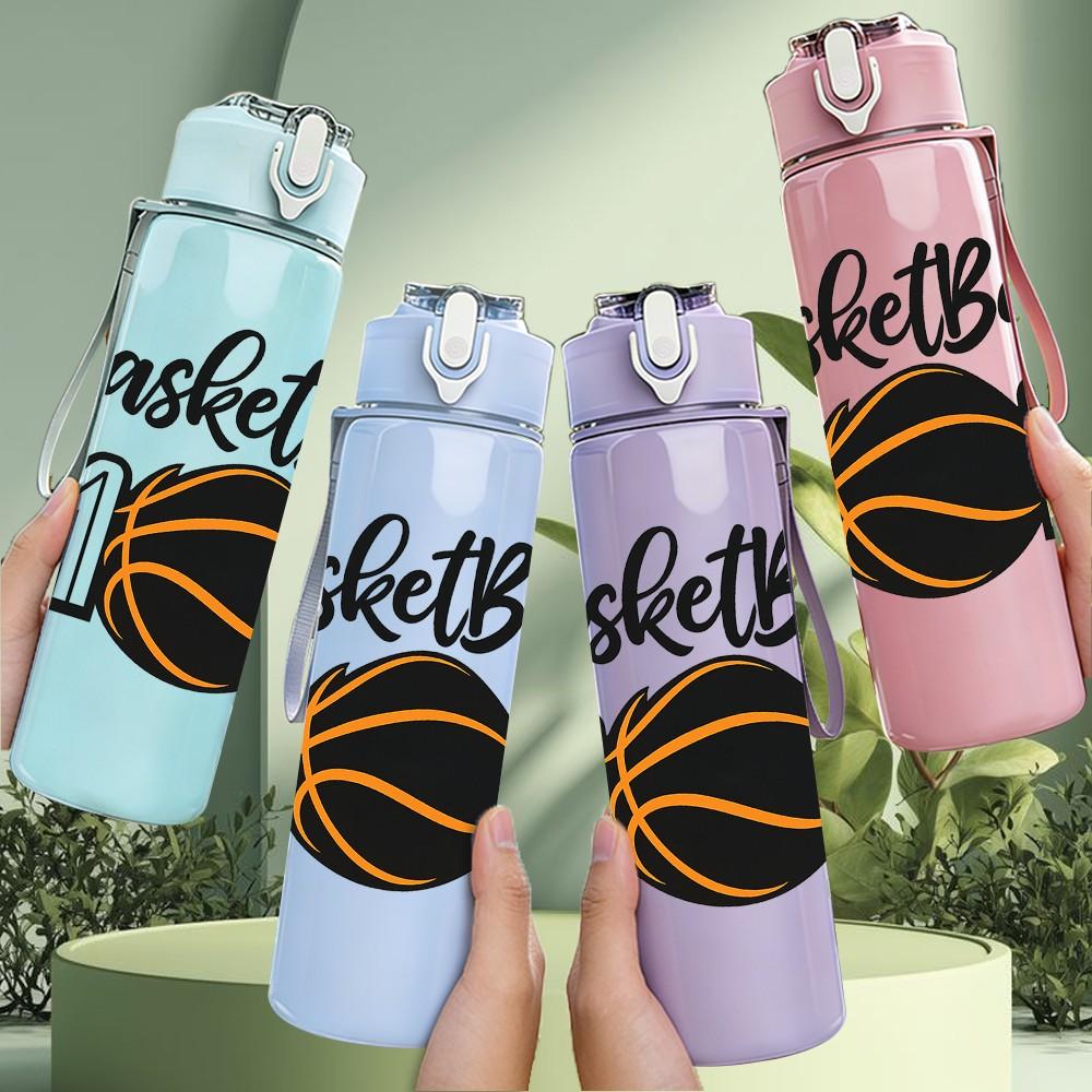 1PC Basketball Mom Sport Logo Print 750ml Color Plastic Sports Water Bottle Leakproof Flip Straw Lid Suitable for Sports Office Home Use