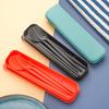 Portable Knife, Fork, Spoon and Chopstick Set for Outdoor Camping. Black Wheat Straw Tableware Set of Four Pieces.