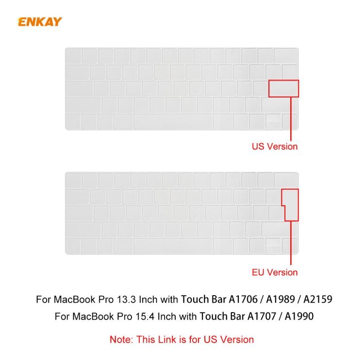 ENKAY TPU Keyboard Protector Cover for MacBook Pro 13.3 Inch A1706 / A1989 / A2159 & Pro 15.4 Inch A1707 / A1990  , US Version